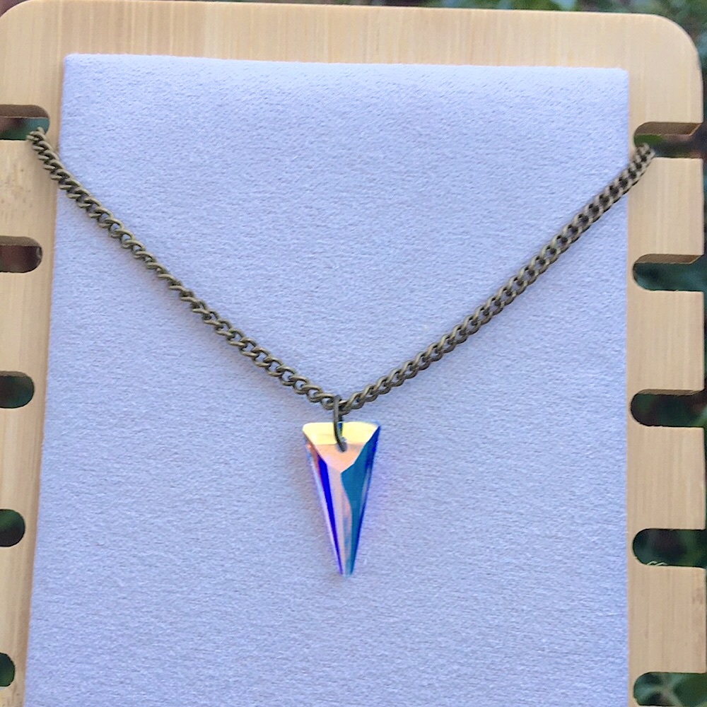 Aurora Borealis Crystal Spike Antique Brass Drop Pendant Necklace - Picture 3 of 9